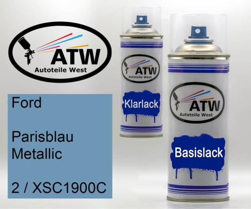 Ford, Parisblau Metallic, 2 / XSC1900C: 400ml Sprühdose + 400ml Klarlack - Set, von ATW Autoteile West.